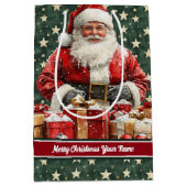 Santa Claus Holiday Gift Bag, aangepast monogram Medium Cadeauzakje (Voorkant)