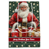 Santa Claus Holiday Gift Bag, aangepast monogram Medium Cadeauzakje (Achterkant)