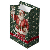 Santa Claus Holiday Gift Bag, Monogrammed  Medium Cadeauzakje (Voorkant Gekanteld)