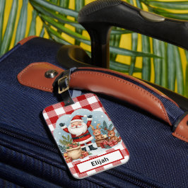 Santa Claus Holiday Gingham Red Christmas ID  Bagagelabel