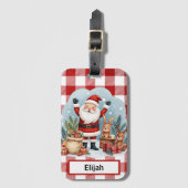 Santa Claus Holiday Gingham Red Christmas ID Bagagelabel (Voorkant (verticaal))
