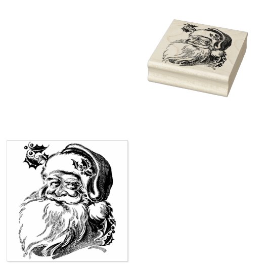 Santa Claus Holly Kerstmis Grote Plein Rubberstempel (Gestempeld)