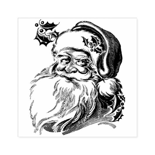 Santa Claus Holly Kerstmis Grote Plein Rubberstempel (Afrduk)