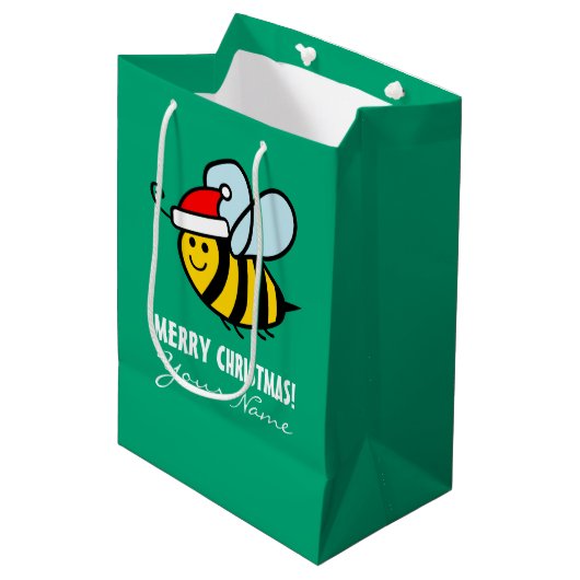 Santa Claus honey bee Christmas gift bag design Medium Cadeauzakje (Voorkant Gekanteld)