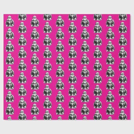  Santa Claus Hot Pink Cadeaupapier (Vlak)