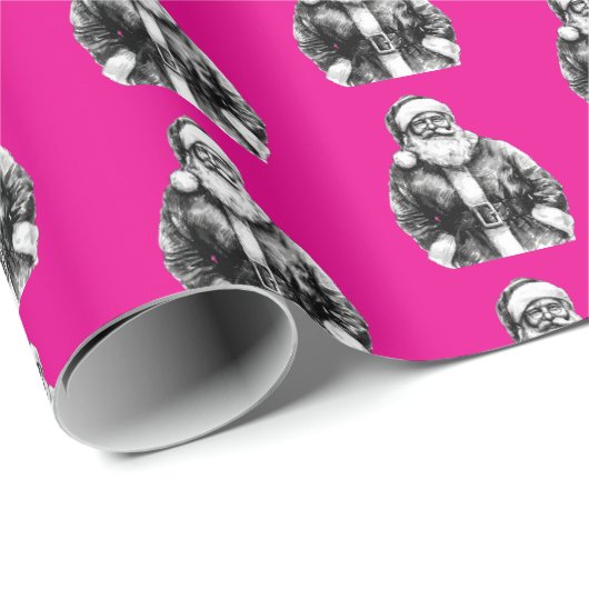  Santa Claus Hot Pink Cadeaupapier (Rol Hoek)