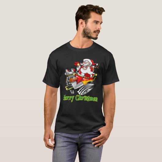 Santa Claus Hot Rod Sleigh Merry Christmas Classic T-shirt (Voorkant volledig)