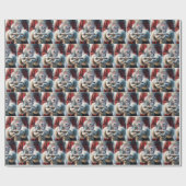 Santa Claus houdt een Wereldbol met pinguïnsneeuw Cadeaupapier (Vlak)