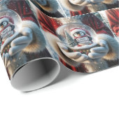 Santa Claus houdt een Wereldbol met pinguïnsneeuw Cadeaupapier (Rol Hoek)