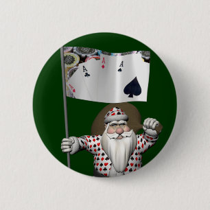 Santa Claus houdt van het spelen poker Ronde Button 5,7 Cm
