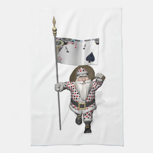 Santa Claus houdt van het spelen poker Theedoek (Verticaal)