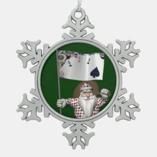 Santa Claus houdt van het spelen poker Tin Sneeuwvlok Ornament