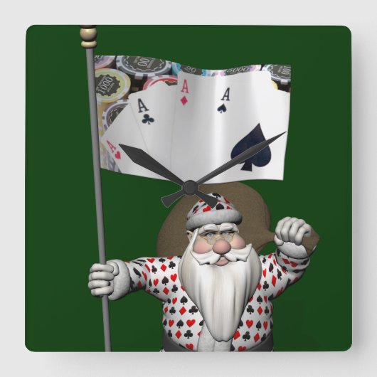 Santa Claus houdt van het spelen poker Vierkante Klok (Voorkant)