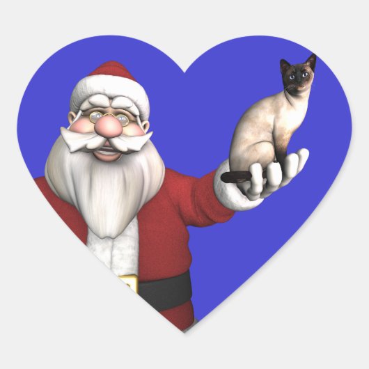 Santa Claus houdt van Siamese katten Hart Sticker (Voorkant)