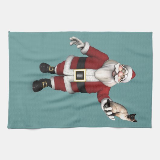 Santa Claus houdt van Siamese katten Theedoek (Horizontaal)