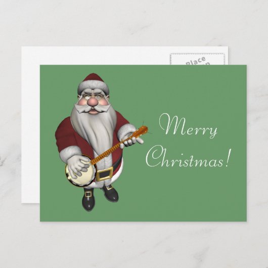 Santa Claus houdt van zijn banjo Feestdagenkaart (Voorkant / Achterkant)