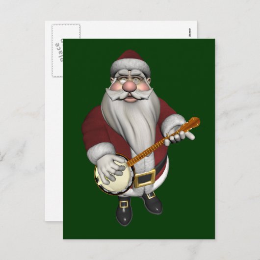 Santa Claus houdt van zijn banjo Feestdagenkaart (Voorkant / Achterkant)