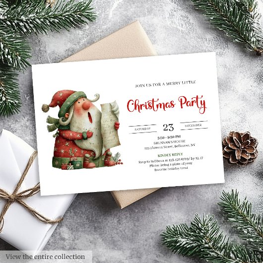 Santa Claus Humor Trendy Watercolor Party Invite Kaart