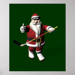 Santa Claus Ice Hockey Player Poster