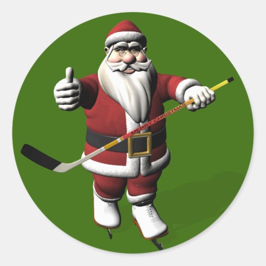 Santa Claus Ice Hockey Player Ronde Sticker (Voorkant)