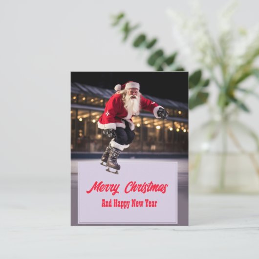 Santa Claus Ice Skating Briefkaart (Staand voorkant)