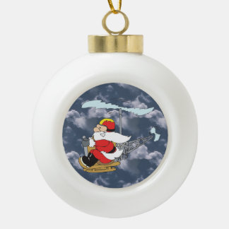Santa Claus in a Helicopter Keramische Bal Ornament