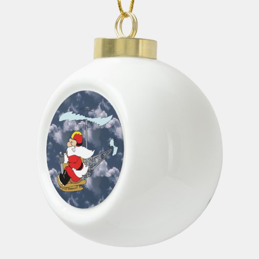 Santa Claus in a Helicopter Keramische Bal Ornament (Rechts)