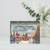 Santa Claus in at the airport Feestdagenkaart (Staand voorkant)