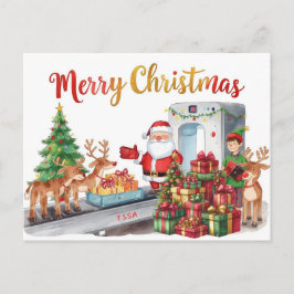 Santa Claus in at the airport Feestdagenkaart