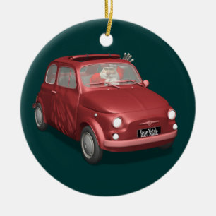Santa Claus in Fiat 500 Keramisch Ornament