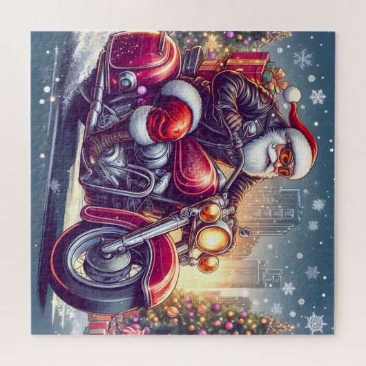 Santa Claus in motormodus Legpuzzel (Horizontaal)