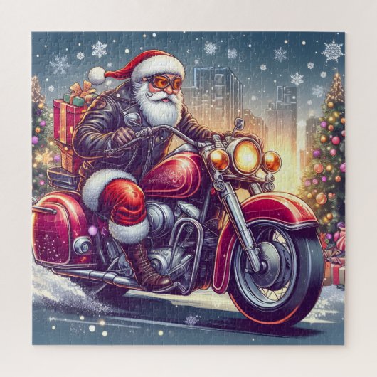Santa Claus in motormodus Legpuzzel (Verticaal)
