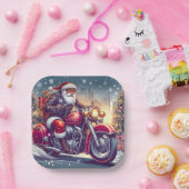 Santa Claus in motormodus Papieren Bordje (Feest)