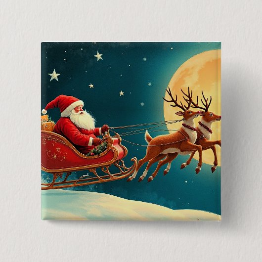 Santa Claus in Sleigh Vierkante Button 5,1 Cm (Voorkant)