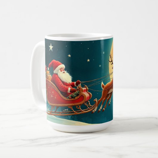 Santa Claus in sleigh with reindeer Koffiemok (Voorkant links)