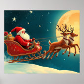 Santa Claus in sleigh with reindeer Poster (Voorkant)