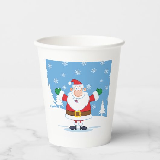 Santa Claus in Snowy Winter Scene Papieren Bekers (Voorkant)