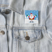 Santa Claus in Snowy Winter Scene Vierkante Button 5,1 Cm (In situ)