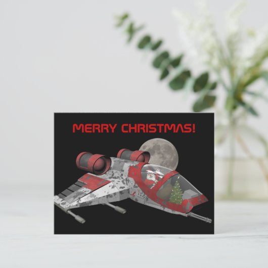 Santa Claus In Spaceship Feestdagenkaart (Staand voorkant)