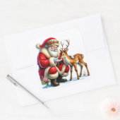Santa Claus Interactie Met Een Zachtmoedig Rendier Vierkante Sticker (Envelop)