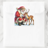 Santa Claus Interactie Met Een Zachtmoedig Rendier Vierkante Sticker (Tas)