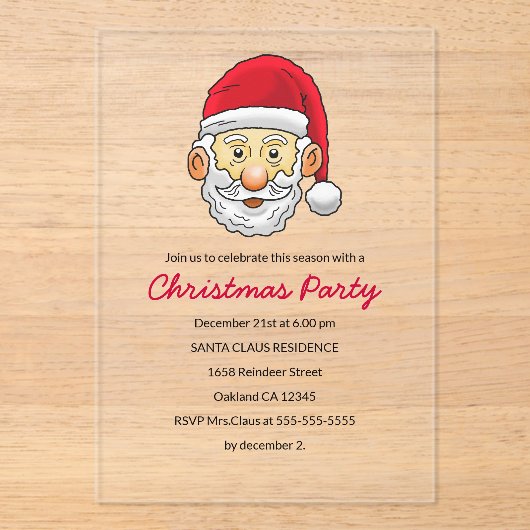 Santa Claus invites you to a Christmas party Acryl Uitnodigingen (Voorkant)