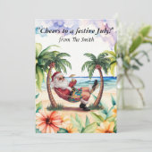 Santa Claus is at the beach for Christmas in July  Feestdagenkaart (Staand voorkant)