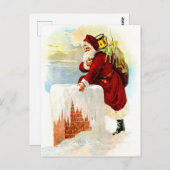 Santa Claus is coming through chimney with toys Briefkaart (Voorkant / Achterkant)