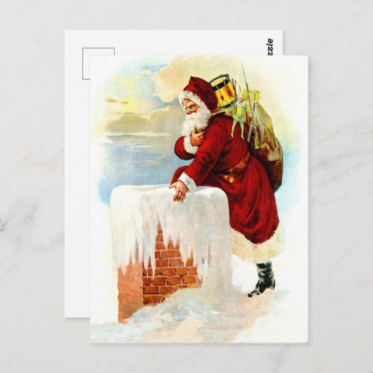 Santa Claus is coming through chimney with toys Briefkaart (Voorkant / Achterkant)