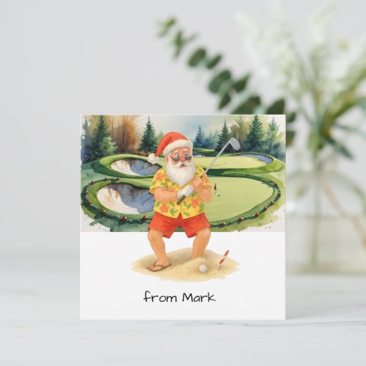Santa Claus is golfing on golf course at Baunker Feestdagenkaart (Staand voorkant)