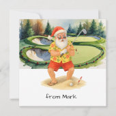 Santa Claus is golfing on golf course at Baunker Feestdagenkaart (Voorkant)