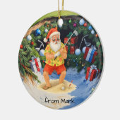 Santa Claus is golfing on golf course at Baunker Keramisch Ornament (Links)