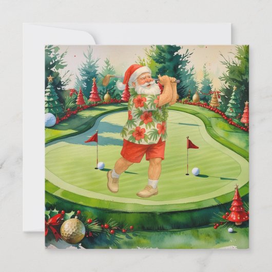 Santa Claus is golfing on putting green Feestdagenkaart (Voorkant)