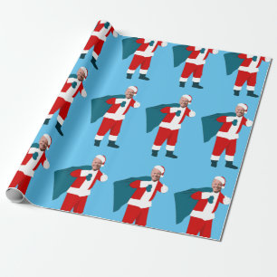 santa claus joe biden blauwe kerst cadeaupapier